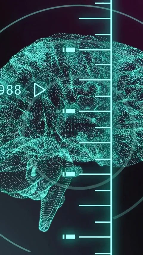 Animation of human brain and digital data processing over black background Stock Footage 343714262