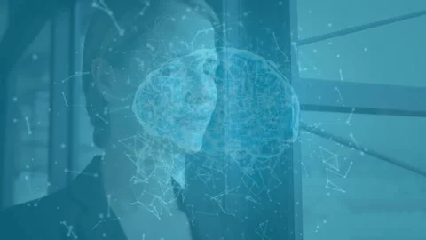 Animation of human brain and plexus networks against caucasian businesswoman Stock Footage 330174905