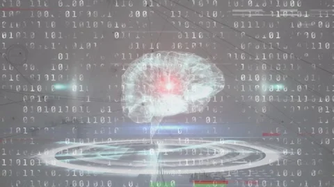 Animation of human brain, binary coding and scientific data processing Stock Footage 326626040