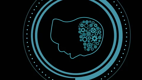 Animation of human brain with cogs and ai data processing over black background Stock Footage 312472900