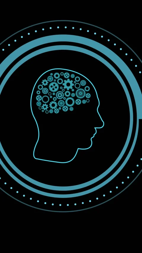 Animation of human brain with cogs and ai data processing over black background 動画素材 319882870