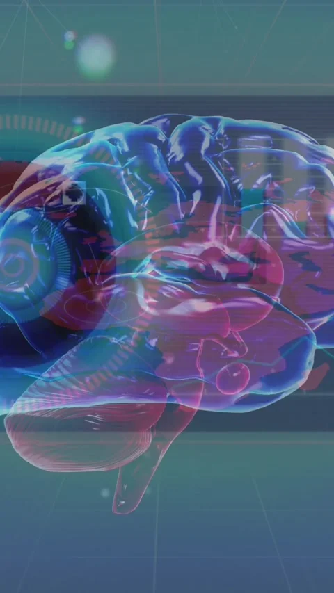 Animation of human brain, data processing over world map Stock Footage 344693820