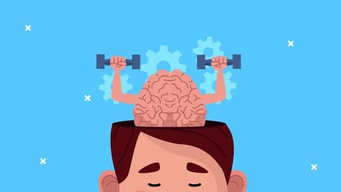 Animation of human brain exercising with dumbbells to represent cognitive f.. Video stock 338860370