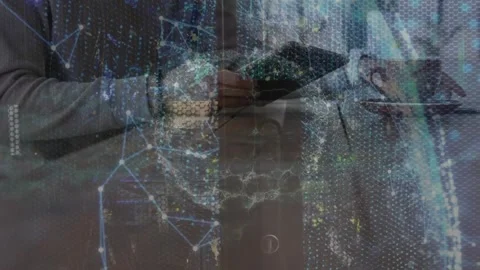 Animation of human brain icon and plexus network over mid section of man using 스톡 동영상 330771516