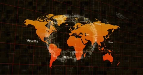Animation of human brain icon spinning over a world map against black background Stock Footage 244738683