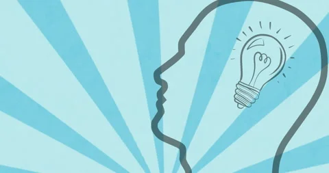Animation of human brain with lightbulb over stripes spinning Stock Footage 310530527