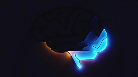 Animation of human brain line. Neon lamp formed human brain emblem. 4k seamless Stock Footage 296282181