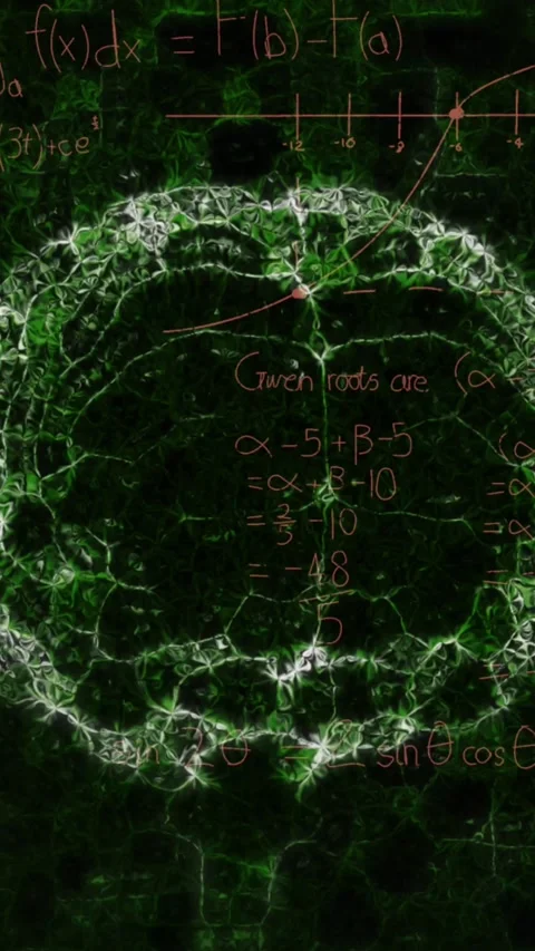 Animation of human brain over mathematics formulas and geometry angles on black Stock Footage 341921069