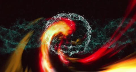 Animation of human digital brain and dna helix over multicolored wave pattern on Video stock 327956643