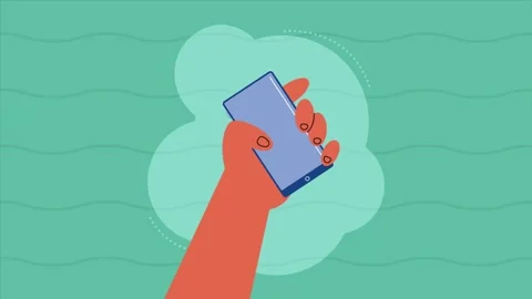 Animation of a human hand holding a modern smartphone device on a green bac.. Video stock 339058334