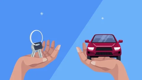 Animation of human hands holding car keys and small red vehicle representin.. Stock Footage 339254878