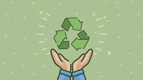 Animation of human hands holding recycling symbol against green textured ba.. Stock-Footage 338423536