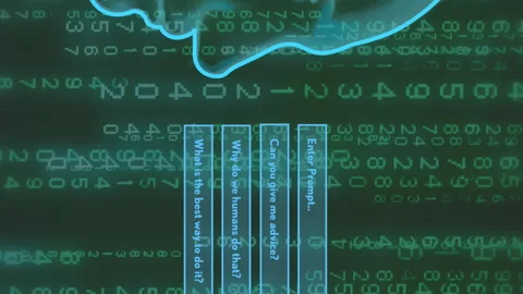 Animation of human head and ai data processing over computer server Stock Footage 312437863