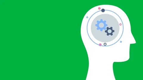 Animation of human head with cogs spinning in circles on black background Stock Footage 324892732