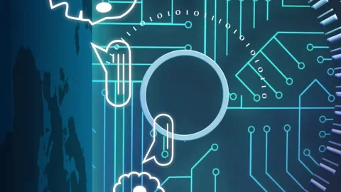 Animation of human head with digital brain and circuit board, showing AI concept Stock Footage 313396290