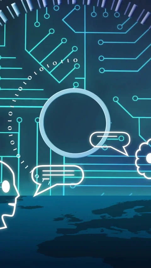 Animation of human head with digital brain and circuit board, showing AI concept Stock Footage 319617567