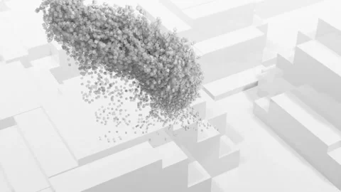 Animation of human head formed with exploding particles on 3d white background Stock Footage 160046419