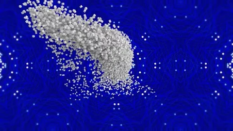 Animation of human head formed with exploding particles over blue kaleidoscope Stock Footage 162132025