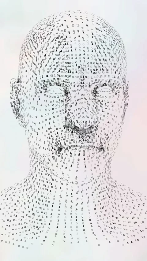 Animation of human head formed with grey particles spinning over cloud Stock Footage 343902067