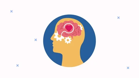 Animation of human head profile with brain gears and heart shape icon insid.. 스톡 동영상 339264064