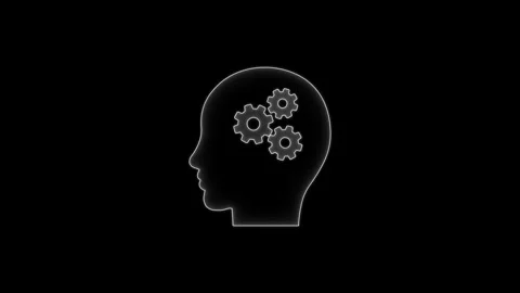Animation of human head profile with gears turning inside on black backgrou.. Stock Footage 329145178