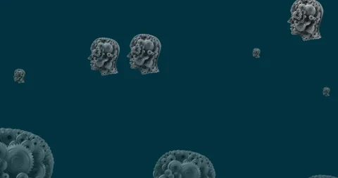 Animation of human heads formed with cogs moving on blue background Stock Footage 153619765
