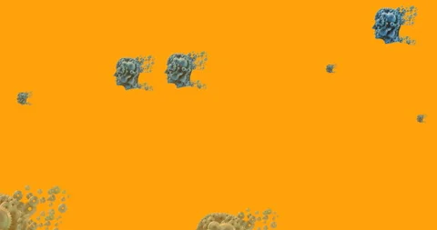 Animation of human heads formed with cogs moving on orange background Stock Footage 153619789