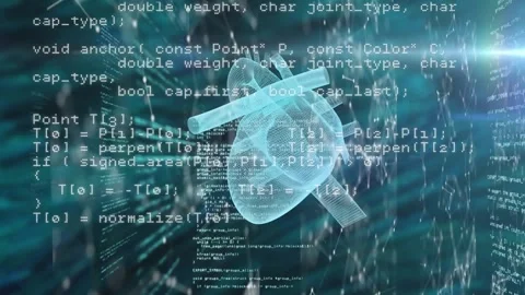 Animation of human heart model, light and diverse data processing in digital Stock Footage 327781751