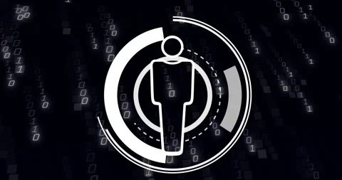 Animation of human icon over binary coding Stock Footage 309168691
