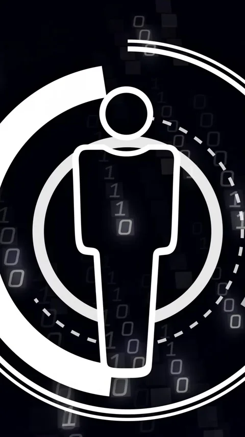 Animation of human icon over binary coding Video stock 342806402