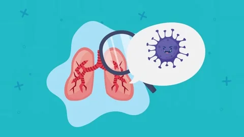 Animation of human lungs under magnifying glass showing viral infection con.. Stock Footage 339270063