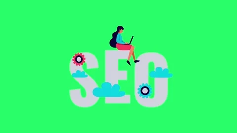 Animation human with text SEO Infographic icon on green background. Stock Footage 255349157