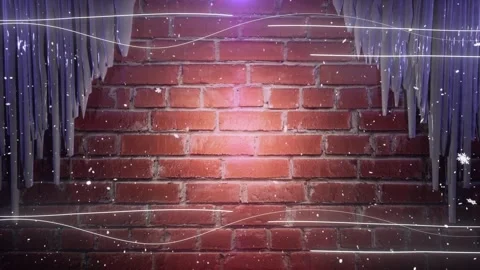 Animation of ice icicles and brick wall background with flare lights lines f Stock Footage 247930636