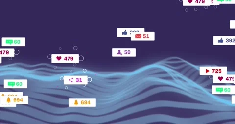 Animation of icon and changing numbers over dynamic wave pattern against Video stock 249721935
