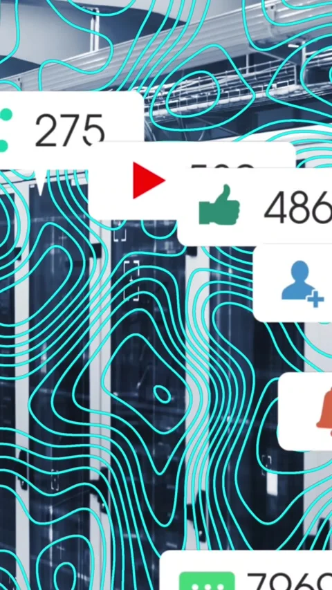 Animation of icon and changing numbers in message boxes over abstract pattern on Stock Footage 344745831