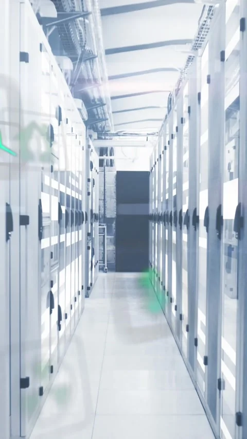 Animation of icon in circles over moving bars on data server systems in server Stock Footage 342010731