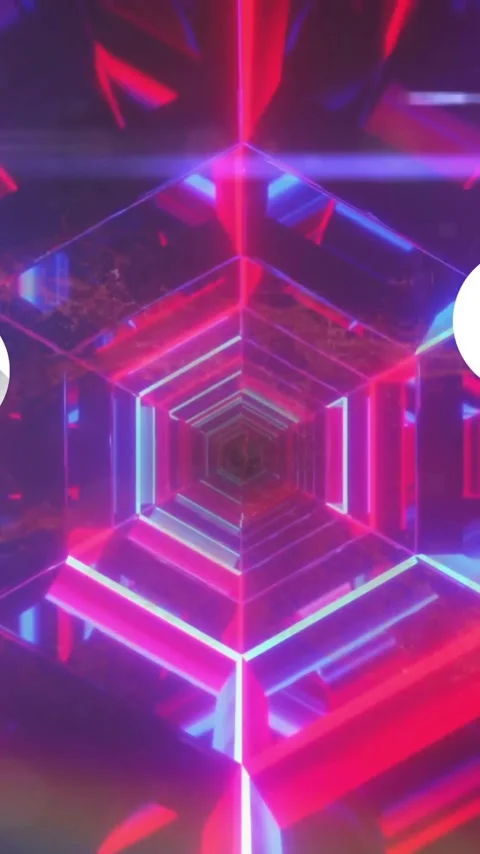 Animation of icon in circles over multicolored hexagon tunnel against abstract Stock Footage 343887343