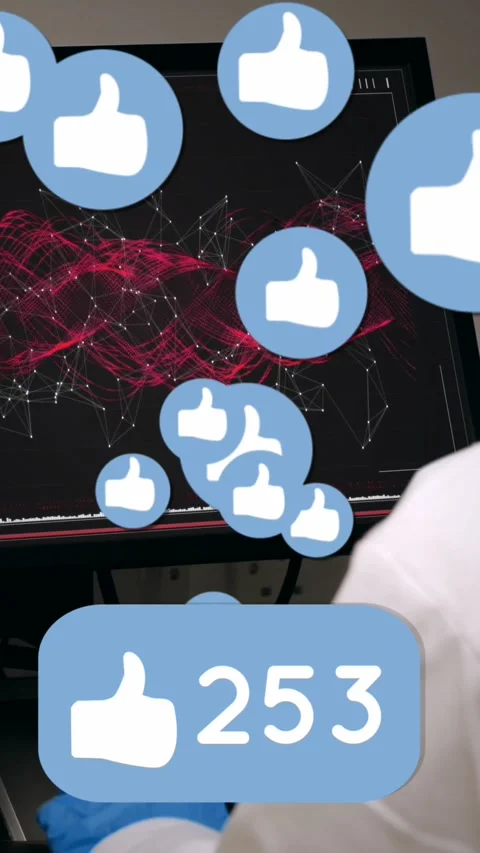 Animation of like icon floating over caucasian senior female scientist using Stock Footage 344803235