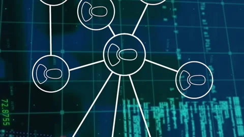 Animation of icon flowchart, multiple graphs and computer language over abstract Stock Footage 313424725