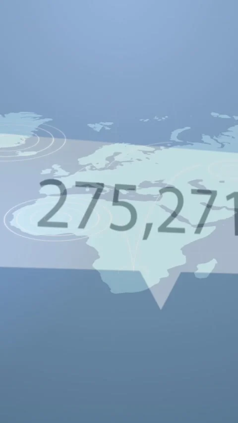 Animation of like icon with increasing numbers over world map against blue Stock Footage 341956498
