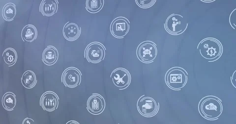 Animation of icon in loading circles over circular pattern against abstract Stock Footage 247907833