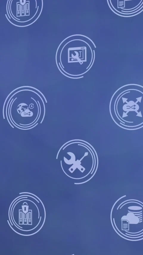 Animation of icon in loading circles over dots forming abstract patterns in Stock Footage 321039521