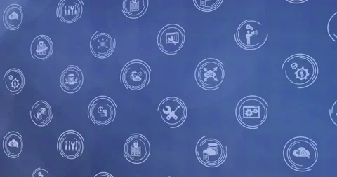 Animation of icon in loading circles over dots forming abstract patterns in Stock Footage 329511603