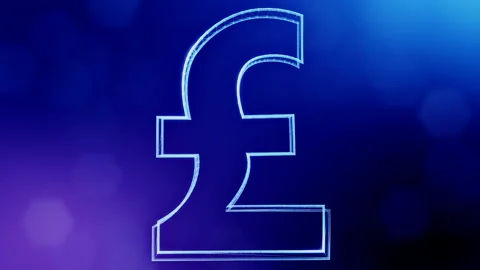 Animation icon or emblem of GBR Logo or pound. Background made of glow particles Видео 86559926
