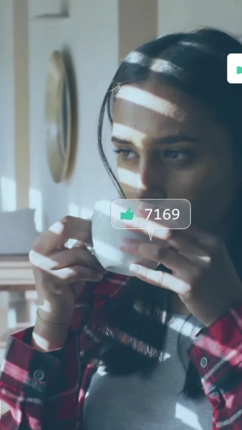 Animation of icons and data processing over woman drinking tea Stock Footage 320216548