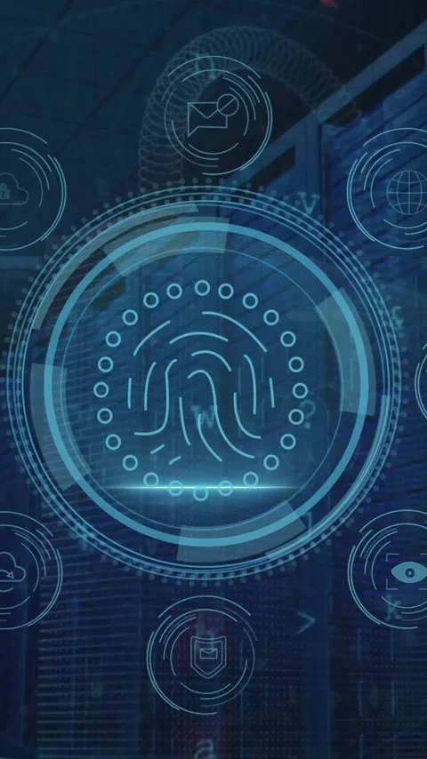 Animation of icons and data processing over computer servers Stock Footage 320662947