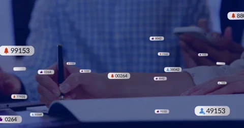 Animation of icons and data processing over diverse business people in office Stock Footage 329775730