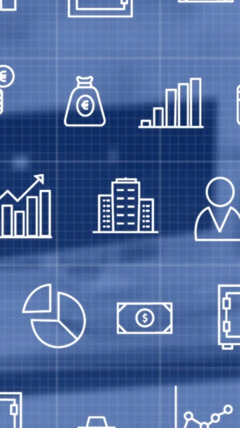 Animation of icons and data processing over work station in office Stock Footage 341976874