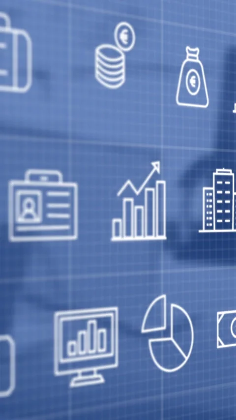 Animation of icons and data processing over work station in office Stock Footage 341991766