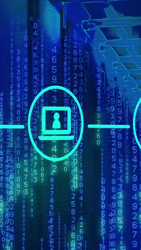 Animation of icons and data processing over caucasian man by computer servers Stock Footage 342910436
